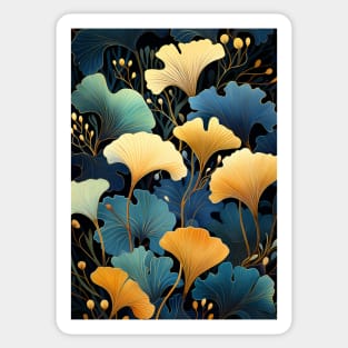 Blue And Gold Ginkgo Leaves Sticker